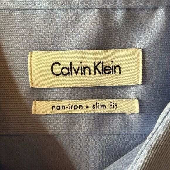 Calvin Klein Non-Iron Slim Fit Blue Dress Shirt size 17.5 - Picture 3 of 6